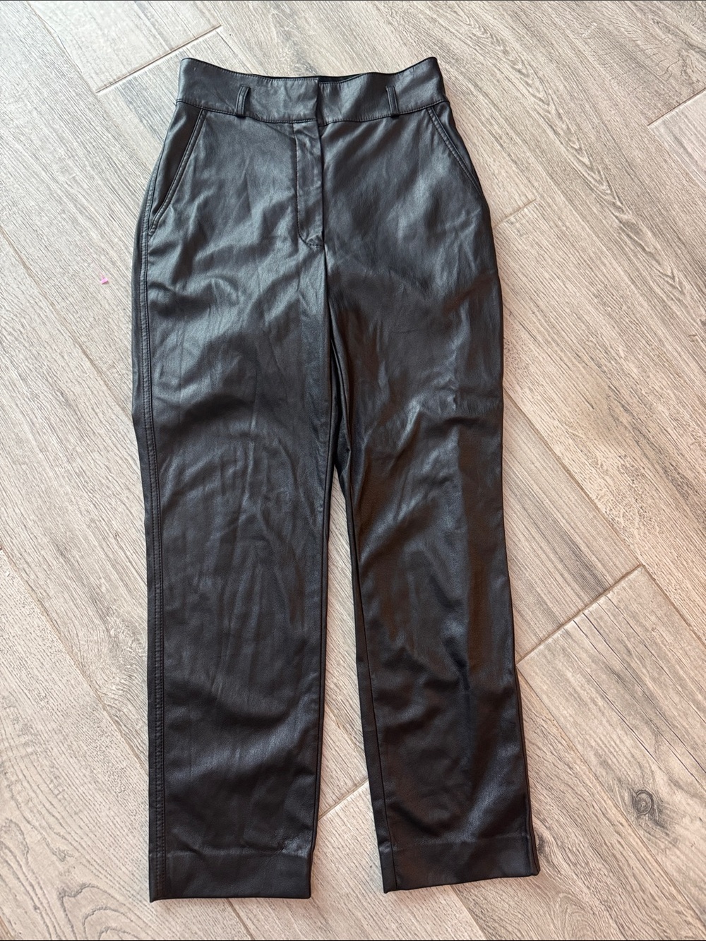 Babaton Black Straight-Leg Faux Leather Pants